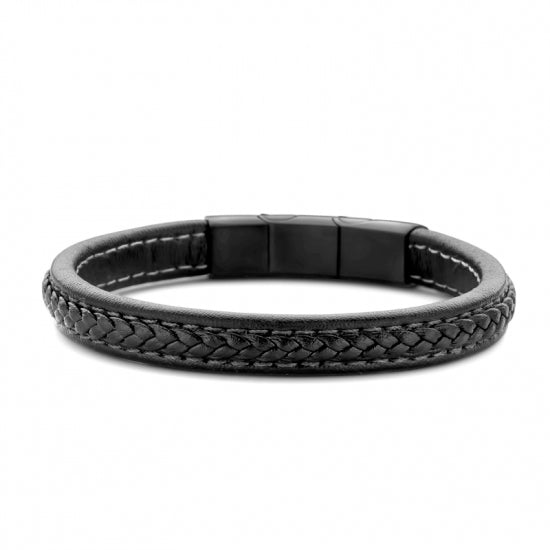 Frank 1967 Armband Echt Leder schwarz 9mm breit Edelstahl