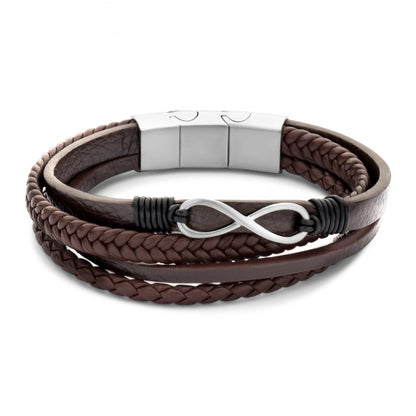 Frank 1967 Armband Echt Leder braun 4-rhg. mit Infinity Edelstahl