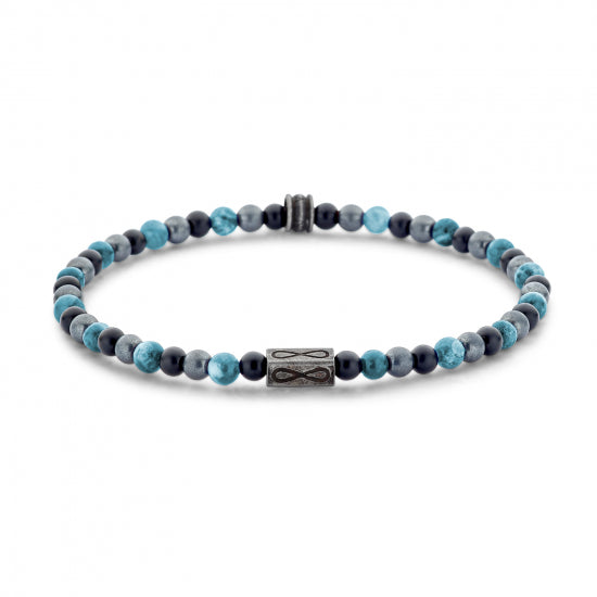 Frank 1967 Armband blauer Apatit, Hämatit und schwarzer Achat 4mm breit Edelstahl