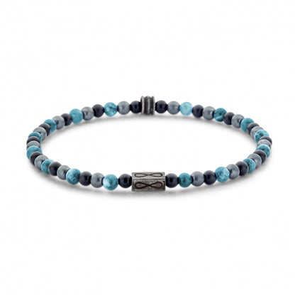 Frank 1967 Armband blauer Apatit, Hämatit und schwarzer Achat 4mm breit Edelstahl
