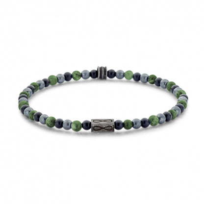 Frank 1967 Armband grüner Achat, Hämatit und schwarzer Achat 4mm breit Edelstahl