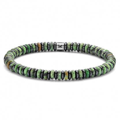 Frank 1967 Armband Hämatit/grüne Steinscheiben 5mm breit Edelstahl