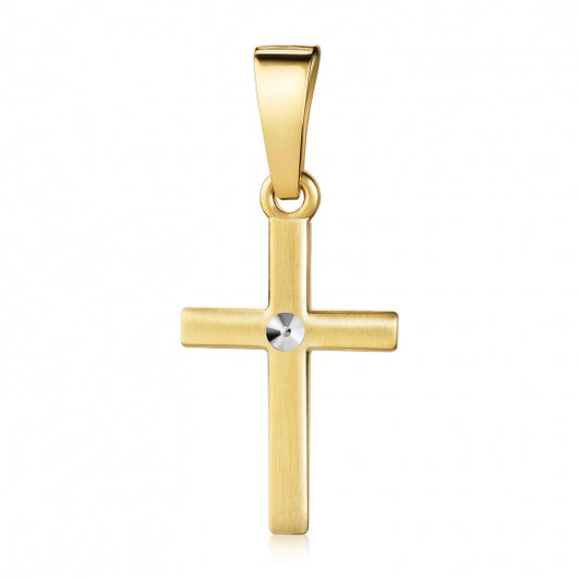 Anhänger Kreuz seidenmatt/diamantiert 13mm Silber 925/000 vergoldet Bicolor