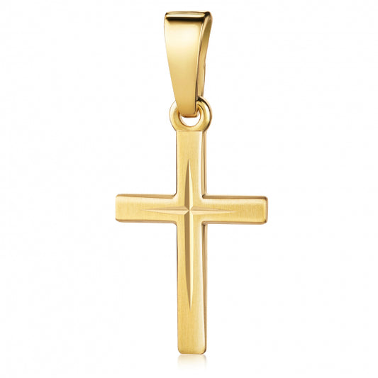 Anhänger Kreuz seidenmatt/diamantiert 13mm Silber 925/000 vergoldet