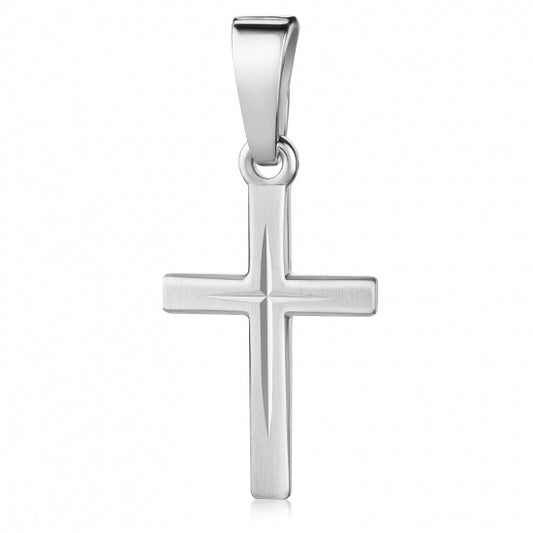 Anhänger Kreuz seidenmatt/diamantiert 13mm Silber 925/000 rhodiniert