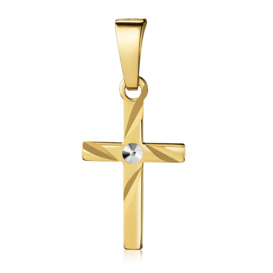 Anhänger Kreuz glanz/diamantiert 13mm Silber 925/000 vergoldet Bicolor