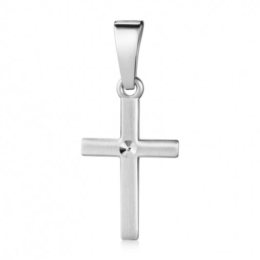 Anhänger Kreuz seidenmatt/diamantiert 13mm Silber 925/000 rhodiniert