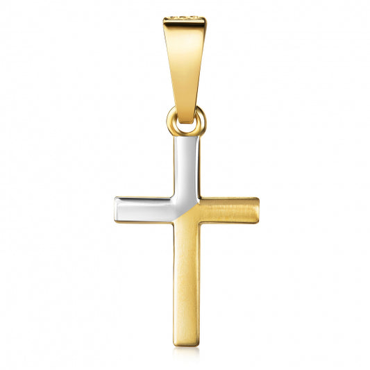 Anhänger Kreuz teilmatt 13mm Silber 925/000 vergoldet Bicolor