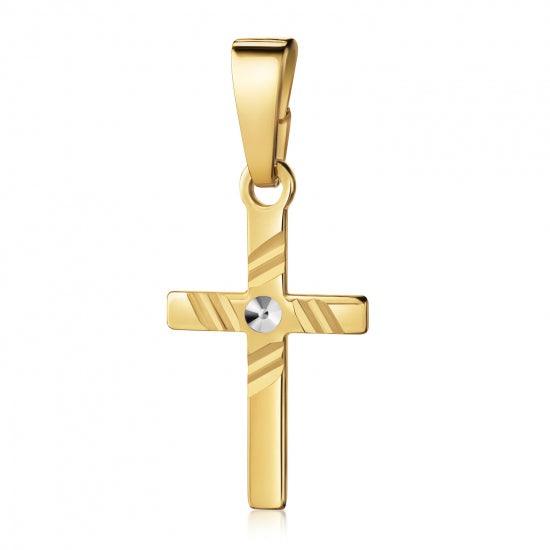 Anhänger Kreuz glanz/diamantiert 13mm Silber 925/000 vergoldet Bicolor