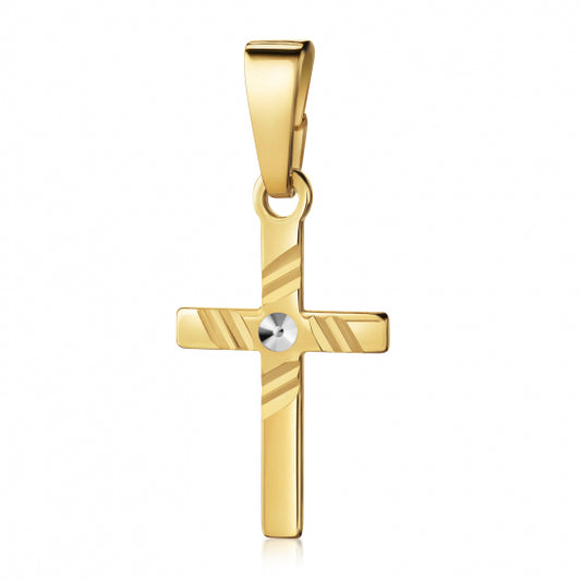 Anhänger Kreuz glanz/diamantiert 13mm Silber 925/000 vergoldet Bicolor
