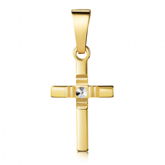 Anhänger Kreuz glanz/diamantiert 13mm Silber 925/000 vergoldet Bicolor