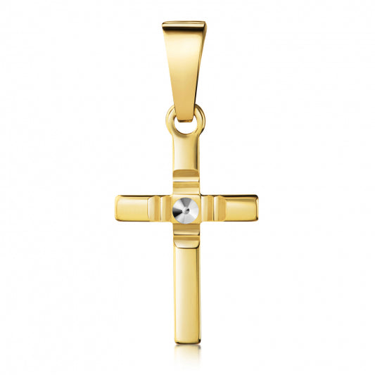 Anhänger Kreuz glanz/diamantiert 13mm Silber 925/000 vergoldet Bicolor