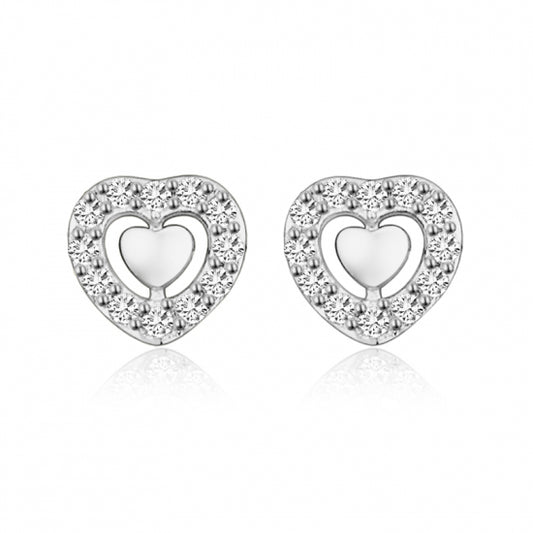 Lovebird Ohrstecker Herz mit 24 Zirkonia Silber 925/000