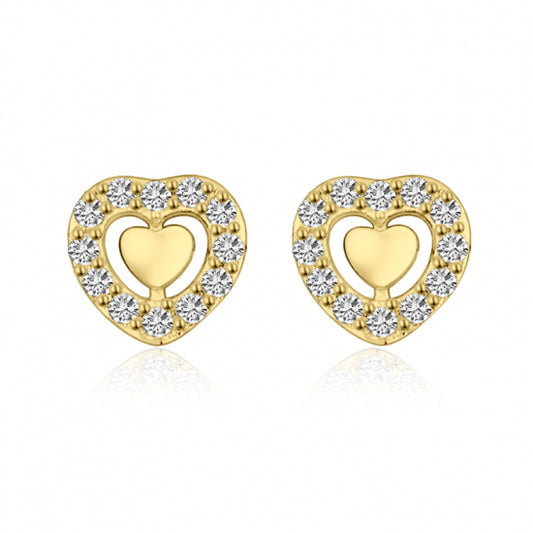 Lovebird Ohrstecker Herz mit 24 Zirkonia Silber 925/000 vergoldet