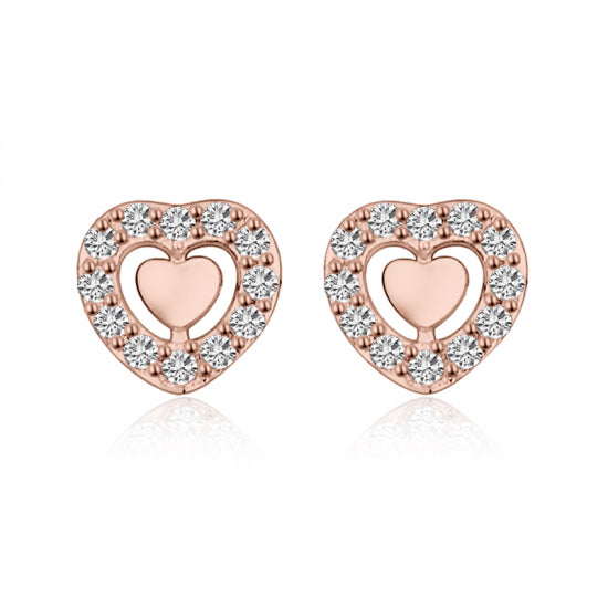 Lovebird Ohrstecker Herz mit 24 Zirkonia Silber 925/000 rosé vergoldet