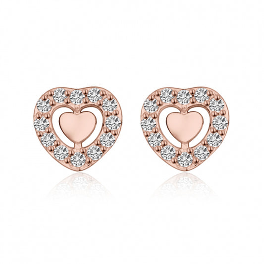 Lovebird Ohrstecker Herz mit 24 Zirkonia Silber 925/000 rosé vergoldet