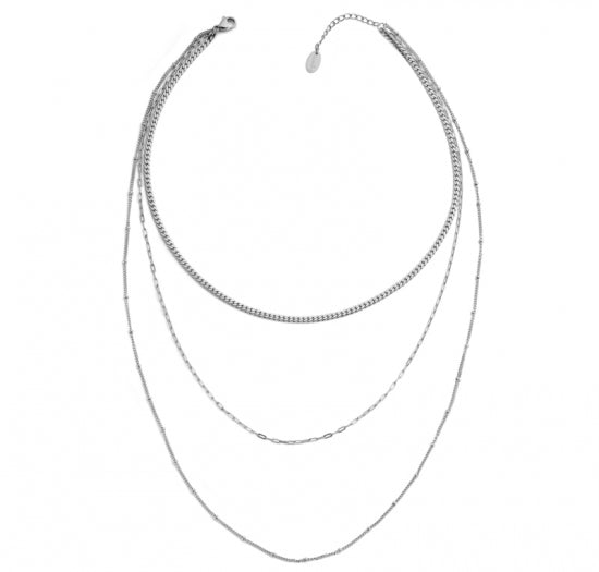 Lovebird Collier 3-rhg. im Layering Look Edelstahl