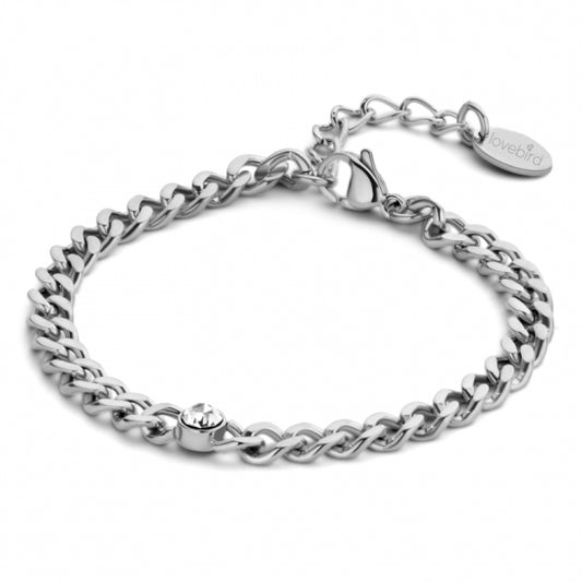 Lovebird Panzerarmband mit Zirkonia 16+3cm Edelstahl