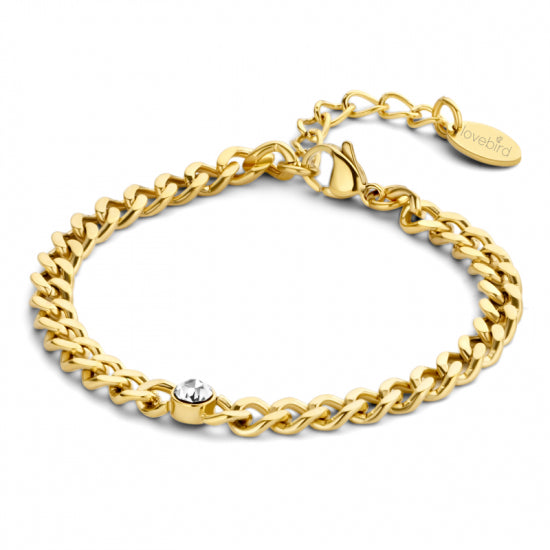 Lovebird Panzerarmband mit Zirkonia 16+3cm Edelstahl IPG