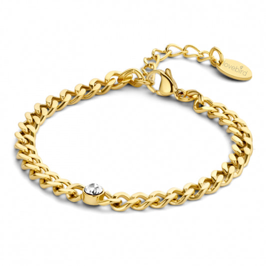 Lovebird Panzerarmband mit Zirkonia 16+3cm Edelstahl IPG