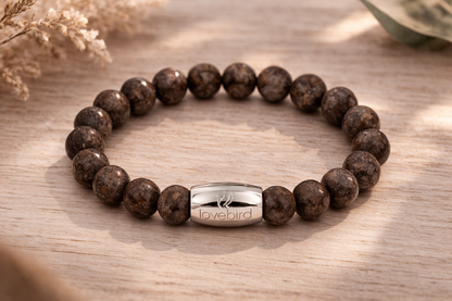 Lovebird Armband Jaspis braun Edelstahl