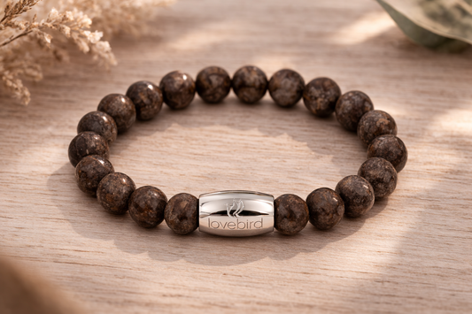 Lovebird Armband Jaspis braun Edelstahl