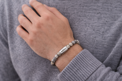 Lovebird Armband Jaspis grau Edelstahl