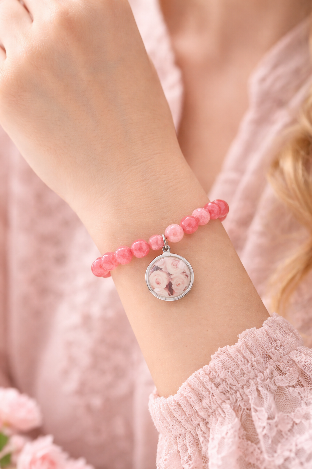 Lovebird Armband Jade pink Edelstahl IPS