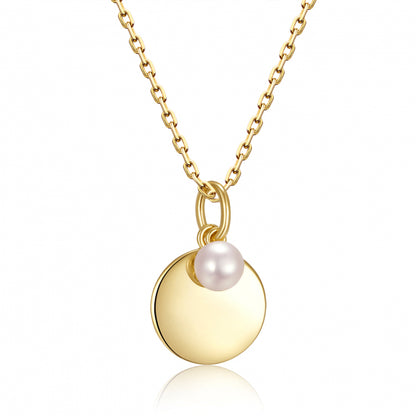 Collier mit Gravurplatte Ø 11.5mm und Süßwasser-Zuchtperle Ø 4.5mm Silber 925/000 vergoldet