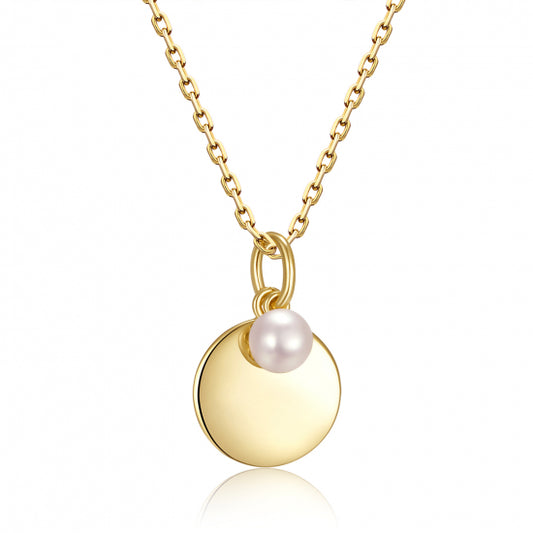 Collier mit Gravurplatte Ø 11.5mm und Süßwasser-Zuchtperle Ø 4.5mm Silber 925/000 vergoldet
